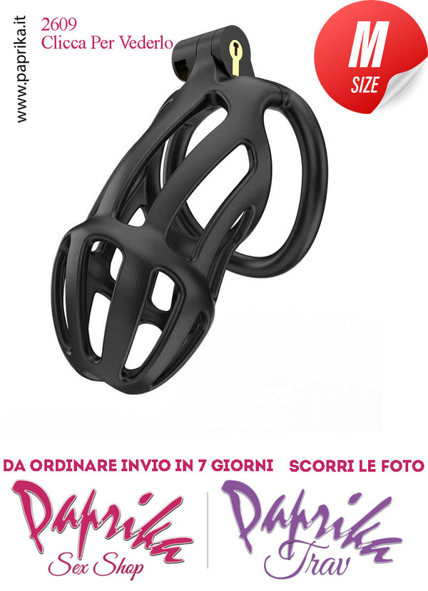 Cintura Di Castità Maschile Nera Medium PC02 Chastity Cage Abs Apertura Lunghe 5 Anelli
