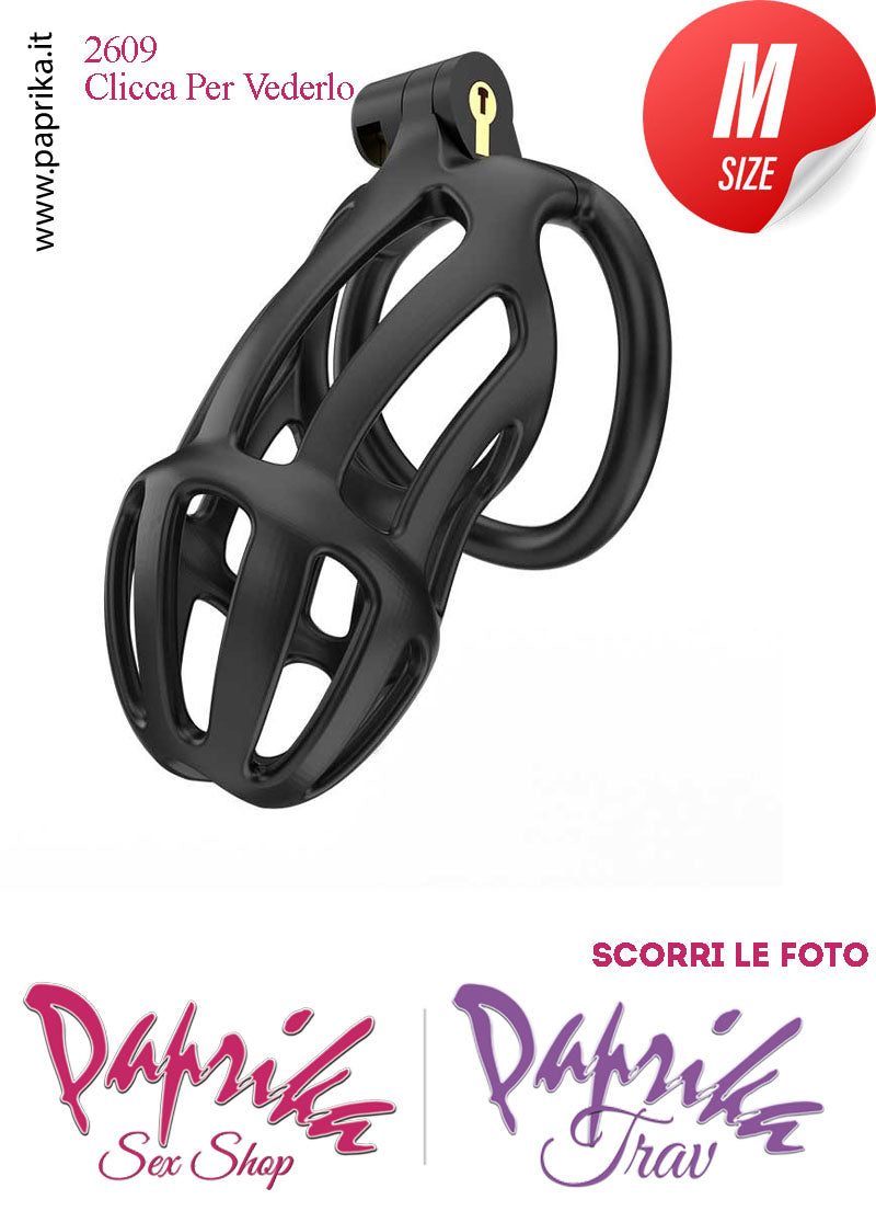 Cintura Di Castità Maschile Nera Medium PC02 Chastity Cage Abs Apertura Lunghe 5 Anelli