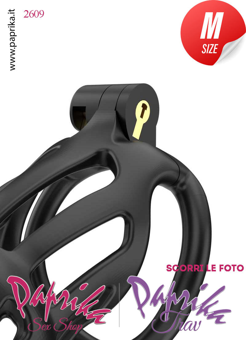 Cintura Di Castità Maschile Nera Medium PC02 Chastity Cage Abs Apertura Lunghe 5 Anelli