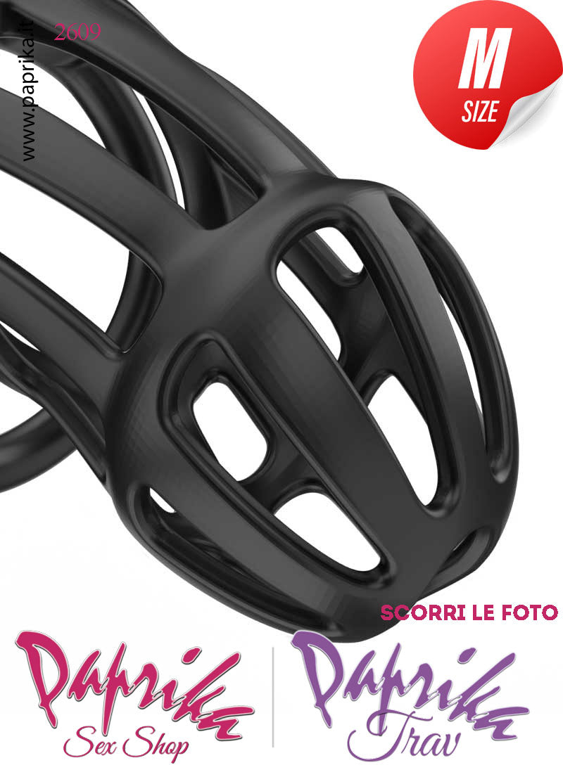 Cintura Di Castità Maschile Nera Medium PC02 Chastity Cage Abs Apertura Lunghe 5 Anelli