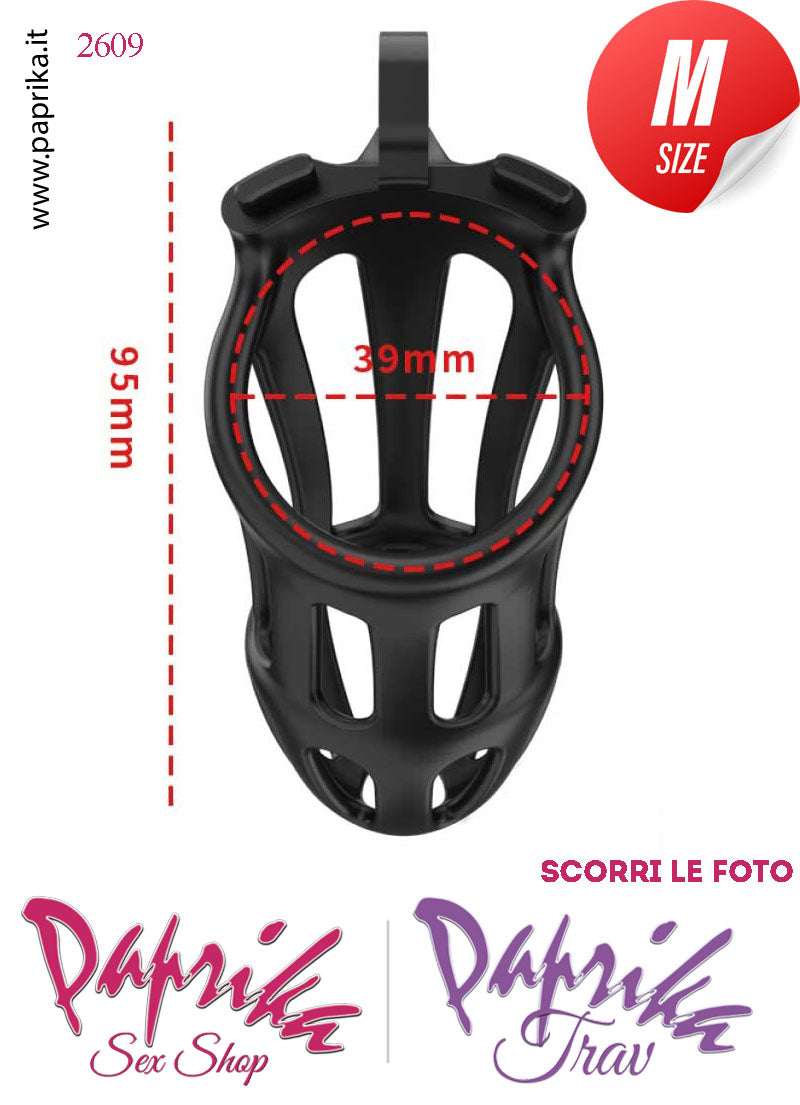 Cintura Di Castità Maschile Nera Medium PC02 Chastity Cage Abs Apertura Lunghe 5 Anelli