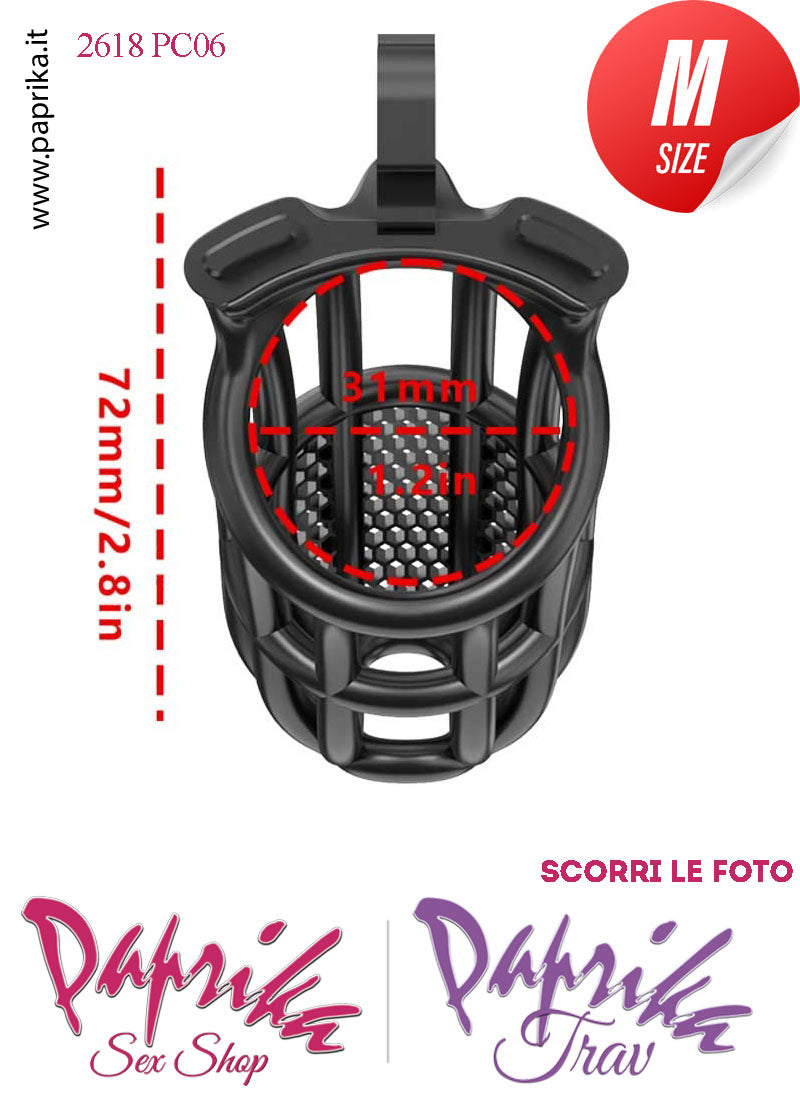 Cintura Di Castità Maschile Nera Medium PC06 Chastity Cage Abs Fori Punta 5 Anelli