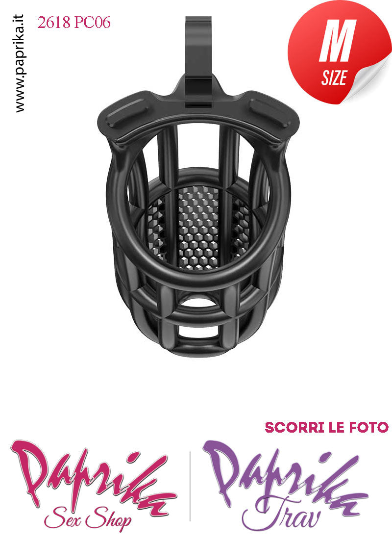 Cintura Di Castità Maschile Nera Medium PC06 Chastity Cage Abs Fori Punta 5 Anelli