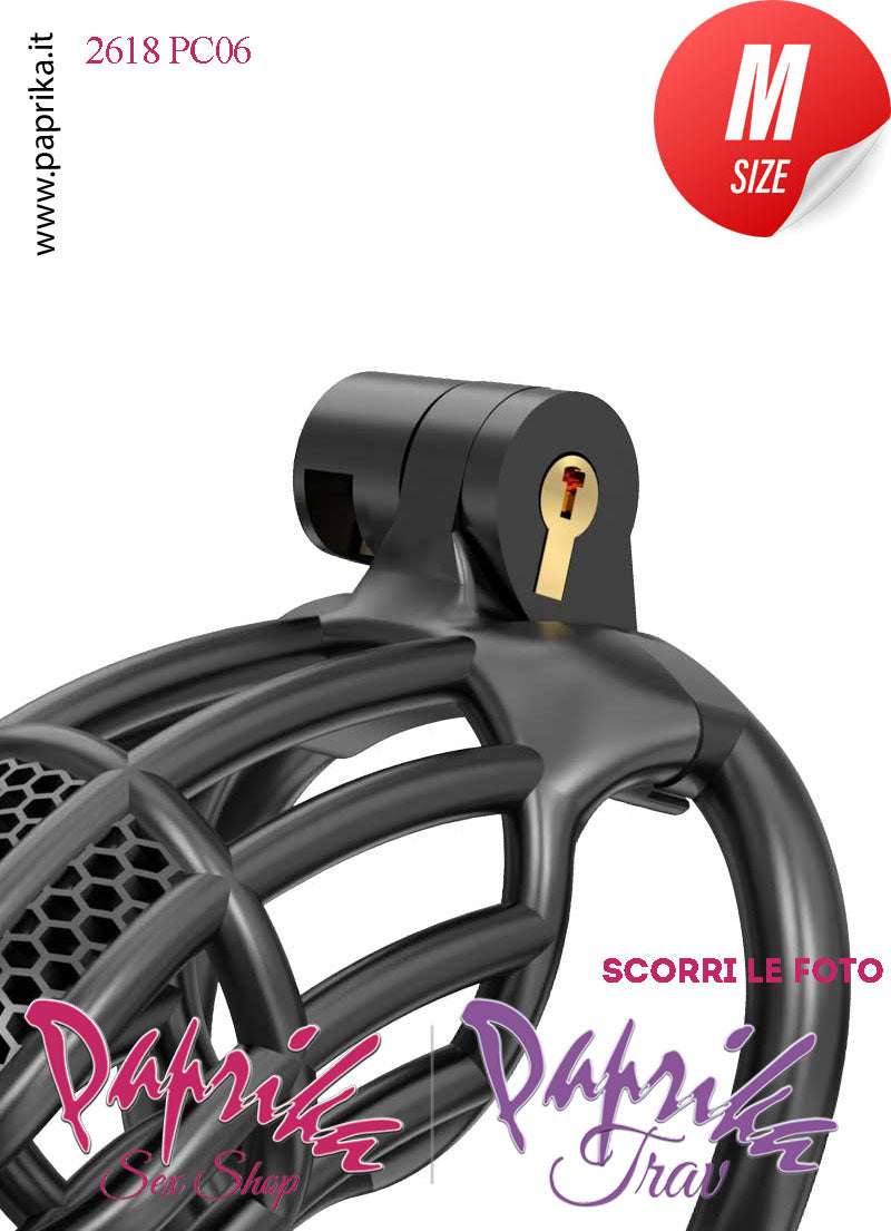 Cintura Di Castità Maschile Nera Medium PC06 Chastity Cage Abs Fori Punta 5 Anelli