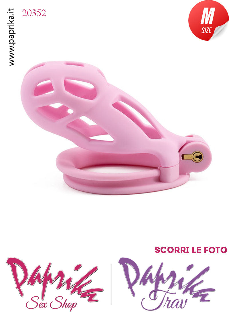 Cintura Di Castità Maschile Medium Rosa Chastity Cage Abs 4 Anelli