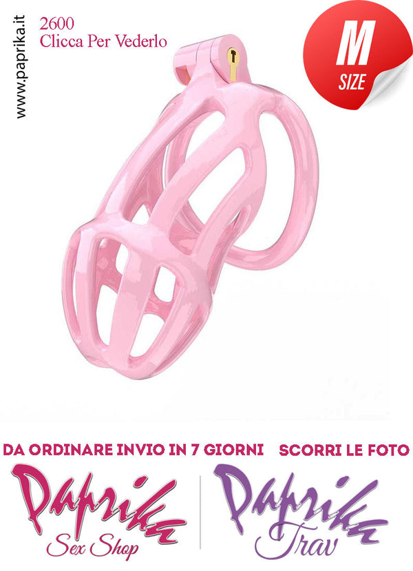 Cintura Di Castità Maschile Rosa Medium PC02 Chastity Cage Abs Apertura Lunghe 5 Anelli