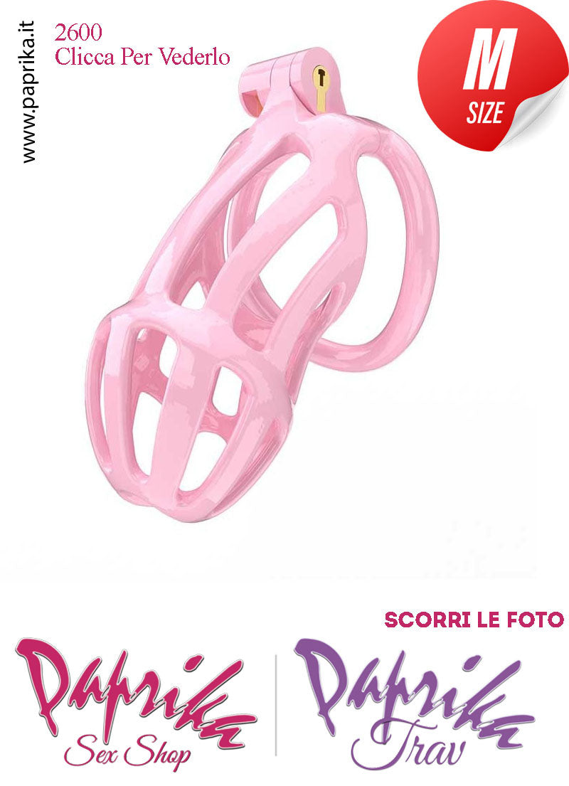 Cintura Di Castità Maschile Rosa Medium PC02 Chastity Cage Abs Apertura Lunghe 5 Anelli