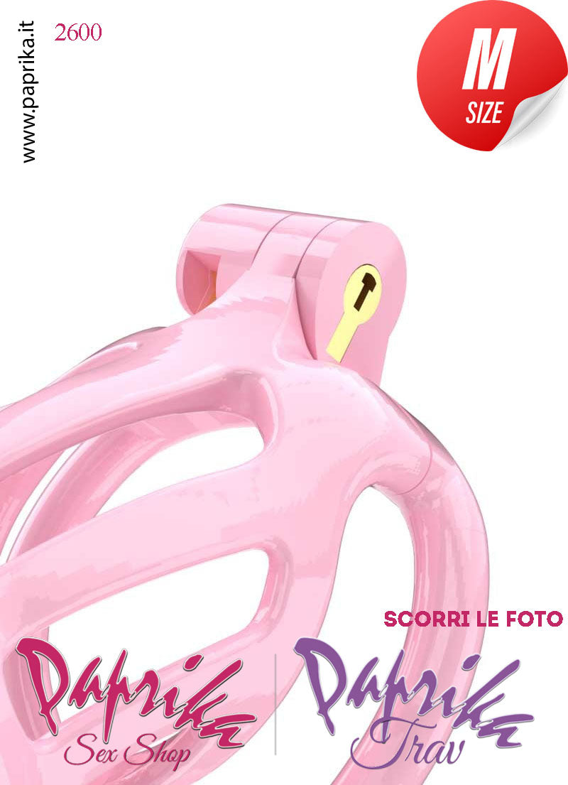 Cintura Di Castità Maschile Rosa Medium PC02 Chastity Cage Abs Apertura Lunghe 5 Anelli