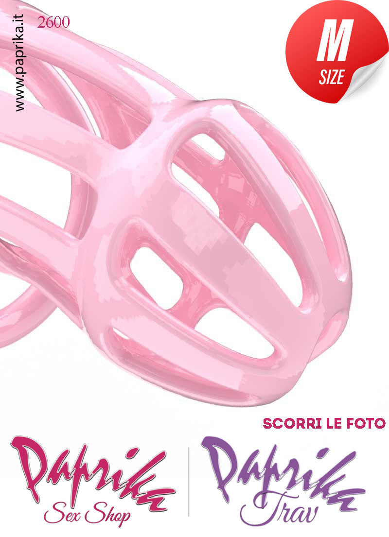 Cintura Di Castità Maschile Rosa Medium PC02 Chastity Cage Abs Apertura Lunghe 5 Anelli