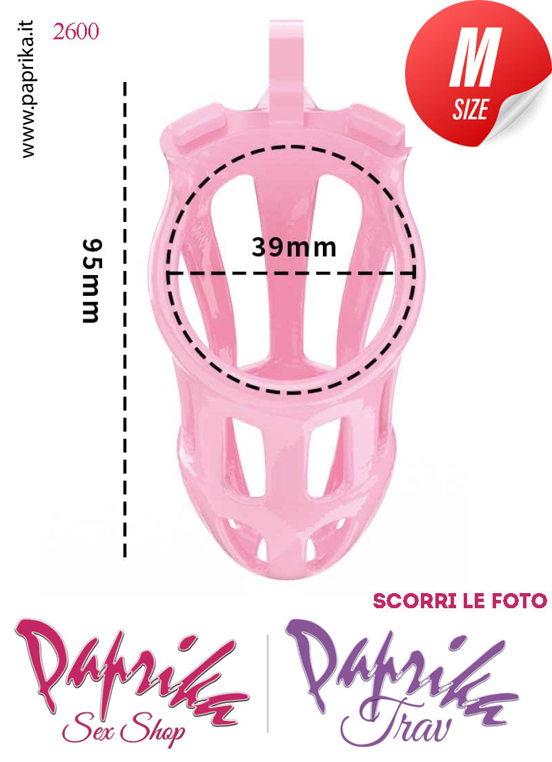 Cintura Di Castità Maschile Rosa Medium PC02 Chastity Cage Abs Apertura Lunghe 5 Anelli