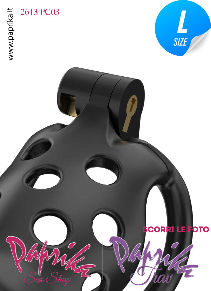 Cintura Di Castità Maschile PC03 Large Nera Chastity Cage Abs Traforato 5 Anelli