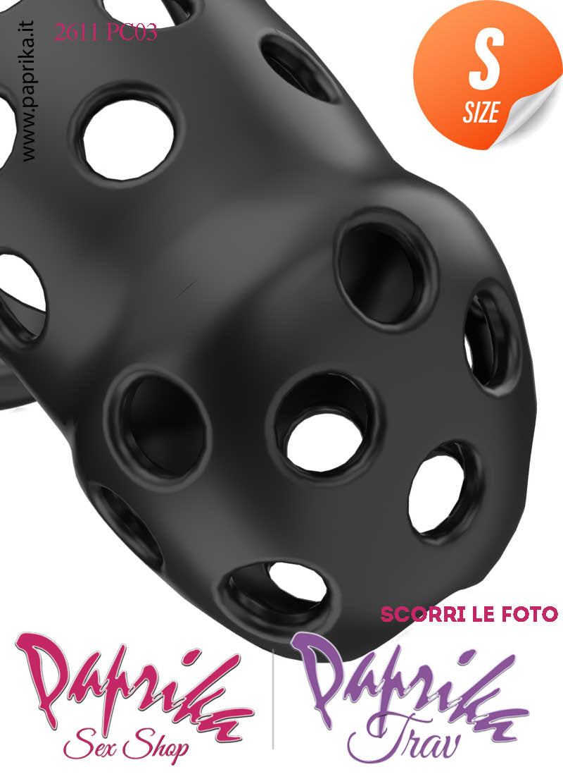 Cintura Di Castità Maschile Nera Small PC03 Chastity Cage Abs Traforato 5 Anelli