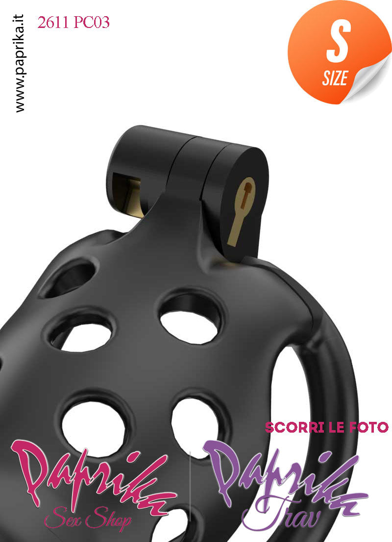 Cintura Di Castità Maschile Nera Small PC03 Chastity Cage Abs Traforato 5 Anelli