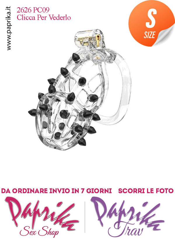 Cintura Di Castità Maschile Small PC09 Chastity Cage Abs Punte Nere 5 Anelli