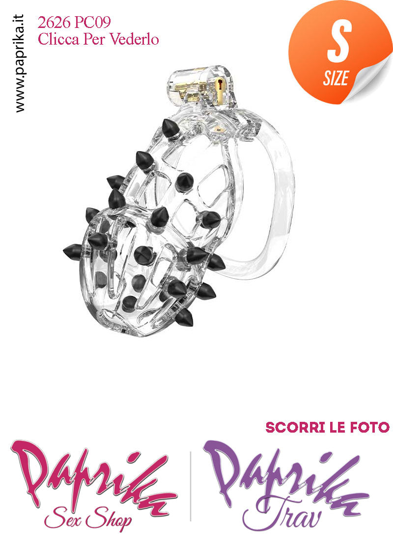 Cintura Di Castità Maschile Small PC09 Chastity Cage Abs Punte Nere 5 Anelli