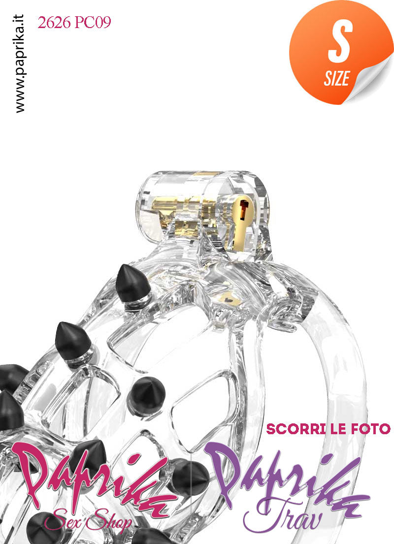 Cintura Di Castità Maschile Small PC09 Chastity Cage Abs Punte Nere 5 Anelli