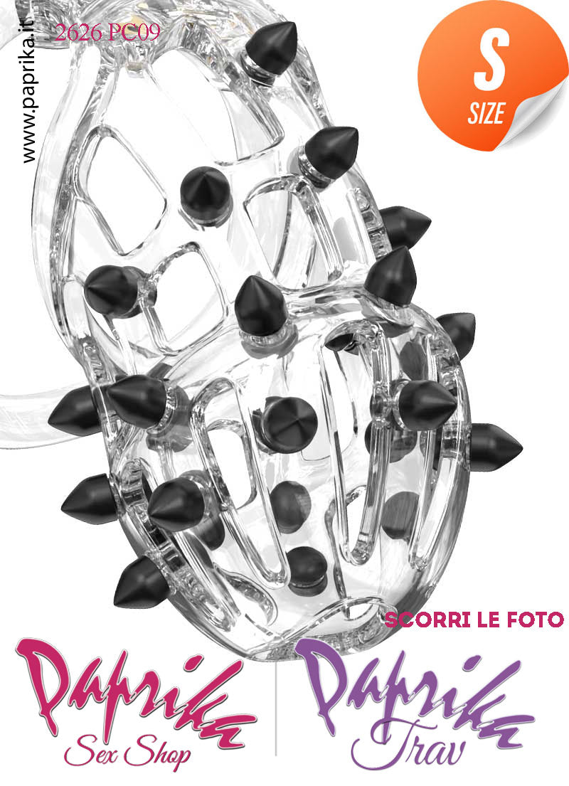 Cintura Di Castità Maschile Small PC09 Chastity Cage Abs Punte Nere 5 Anelli