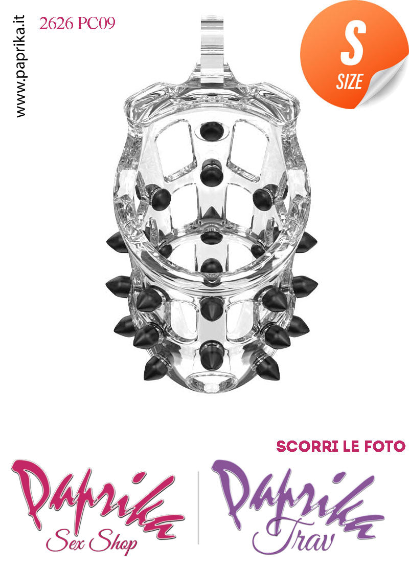 Cintura Di Castità Maschile Small PC09 Chastity Cage Abs Punte Nere 5 Anelli
