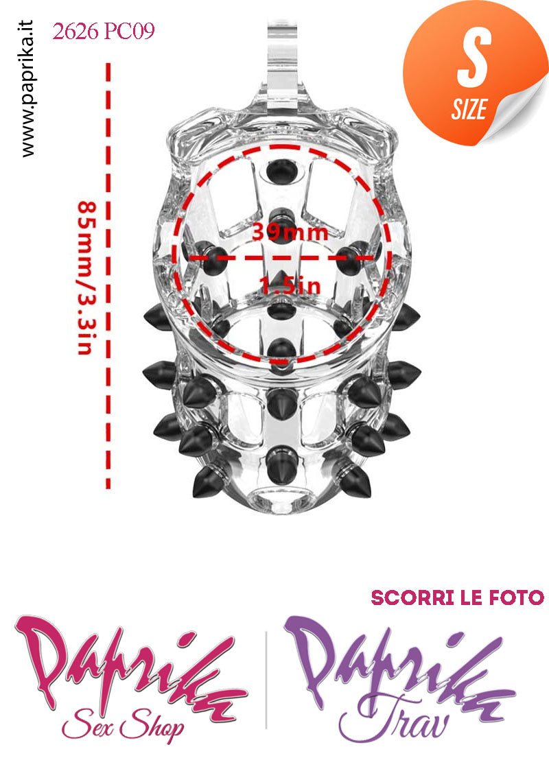 Cintura Di Castità Maschile Small PC09 Chastity Cage Abs Punte Nere 5 Anelli