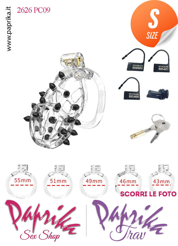 Cintura Di Castità Maschile Small PC09 Chastity Cage Abs Punte Nere 5 Anelli
