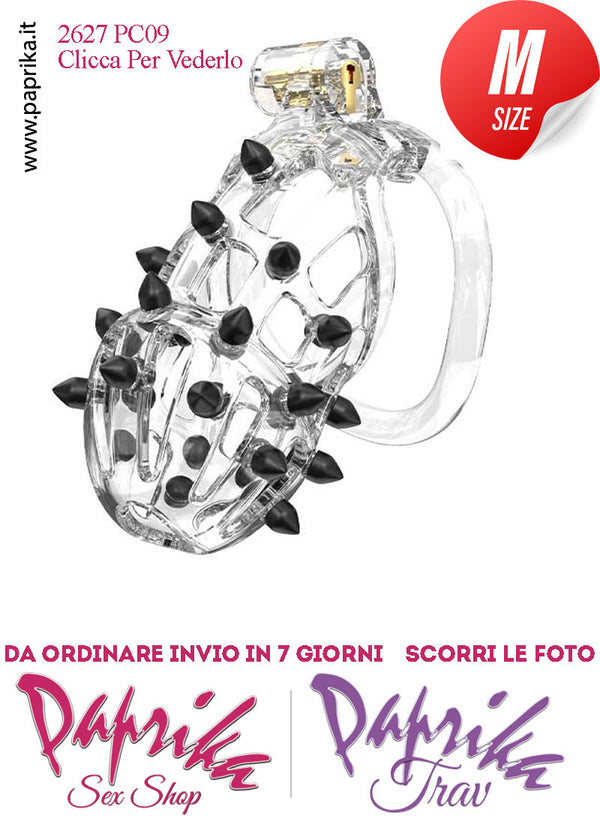 Cintura Di Castità Maschile Medium PC09 Chastity Cage Abs Punte Nere 5 Anelli