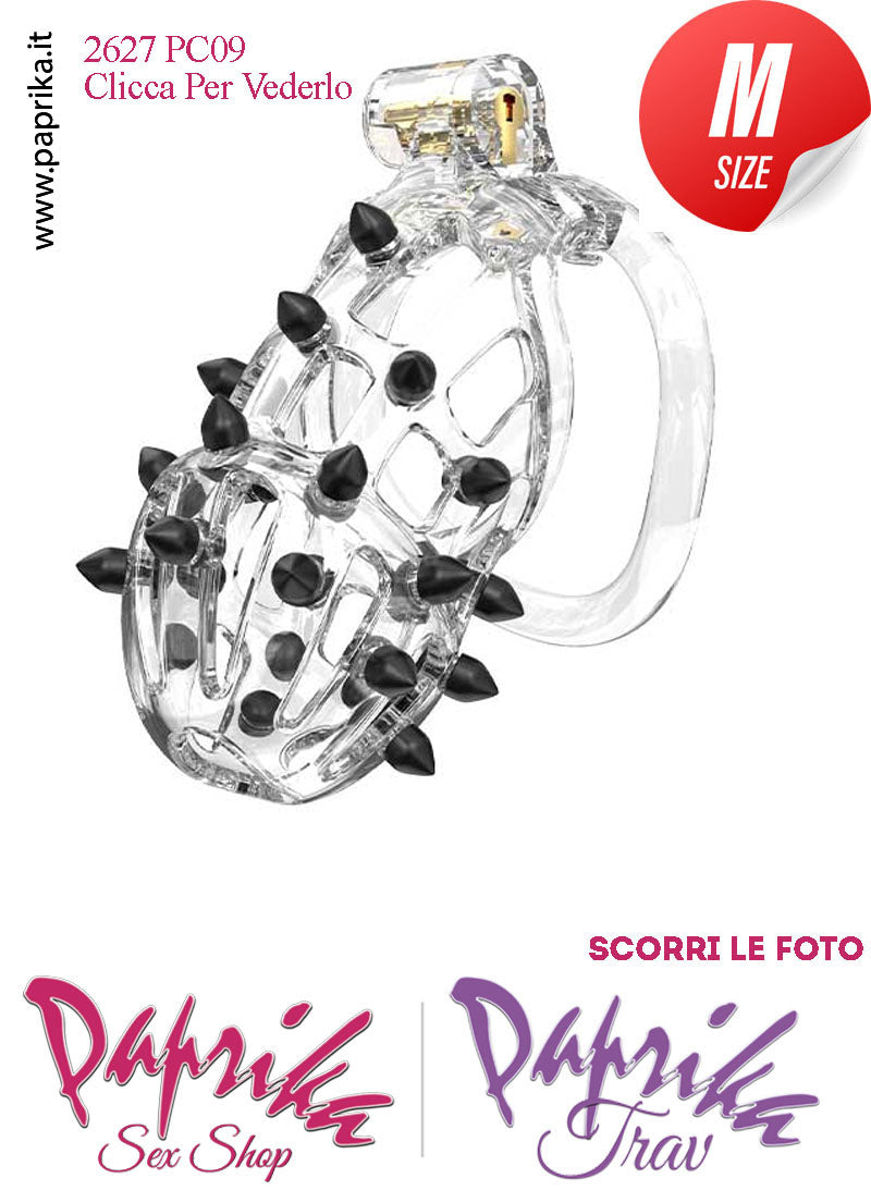 Cintura Di Castità Maschile Medium PC09 Chastity Cage Abs Punte Nere 5 Anelli
