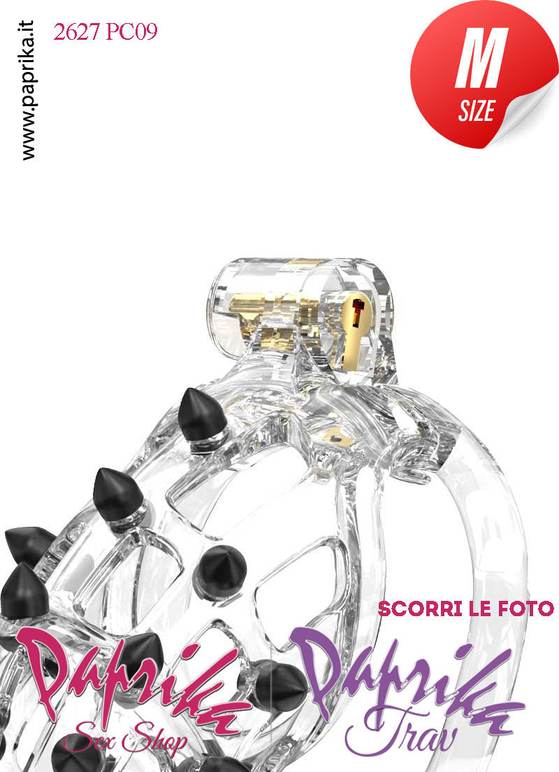 Cintura Di Castità Maschile Medium PC09 Chastity Cage Abs Punte Nere 5 Anelli