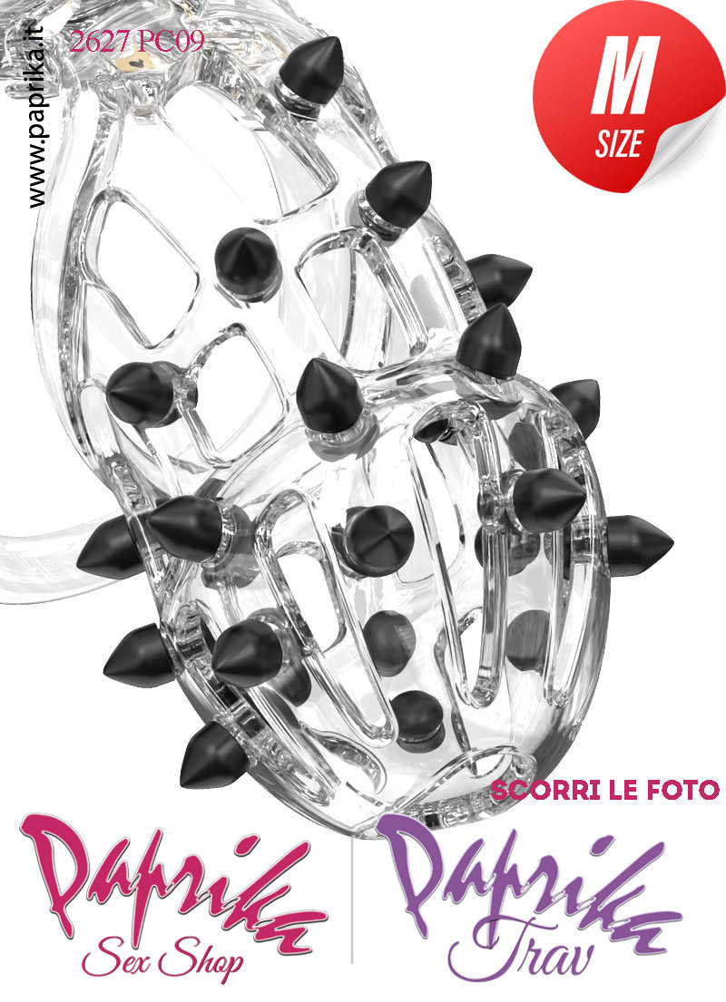 Cintura Di Castità Maschile Medium PC09 Chastity Cage Abs Punte Nere 5 Anelli