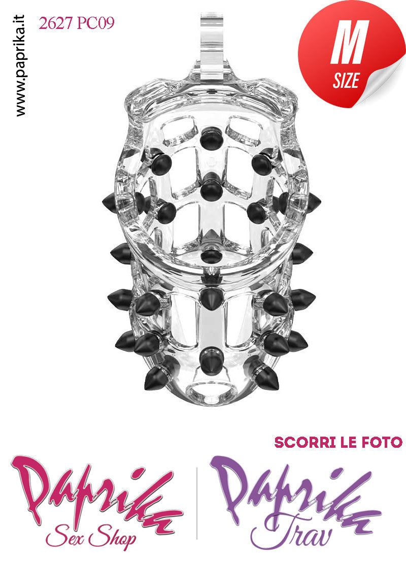 Cintura Di Castità Maschile Medium PC09 Chastity Cage Abs Punte Nere 5 Anelli