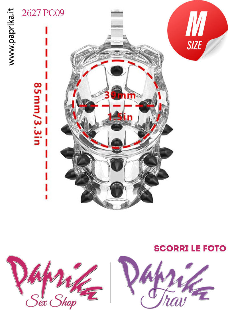 Cintura Di Castità Maschile Medium PC09 Chastity Cage Abs Punte Nere 5 Anelli