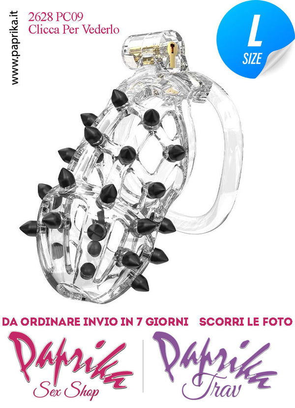 Cintura Di Castità Maschile Large PC09 Chastity Cage Abs Punte Nere 5 Anelli