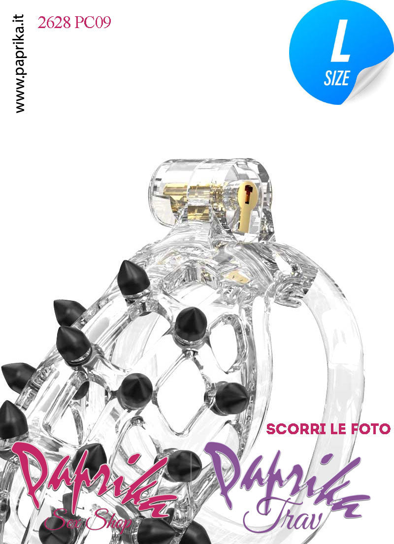 Cintura Di Castità Maschile Large PC09 Chastity Cage Abs Punte Nere 5 Anelli