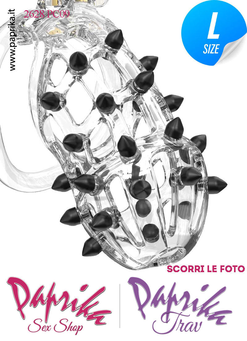 Cintura Di Castità Maschile Large PC09 Chastity Cage Abs Punte Nere 5 Anelli