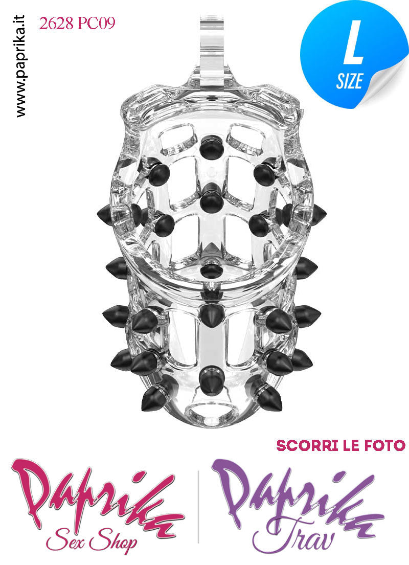 Cintura Di Castità Maschile Large PC09 Chastity Cage Abs Punte Nere 5 Anelli
