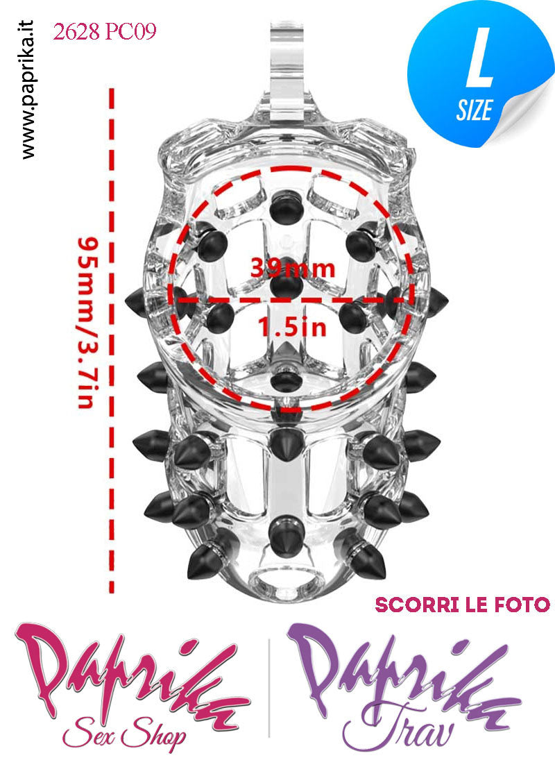 Cintura Di Castità Maschile Large PC09 Chastity Cage Abs Punte Nere 5 Anelli