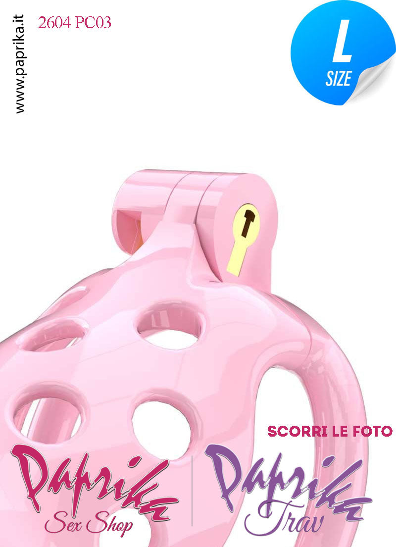 Cintura Di Castità Maschile PC03 Large Rosa Chastity Cage Abs Traforato 5 Anelli