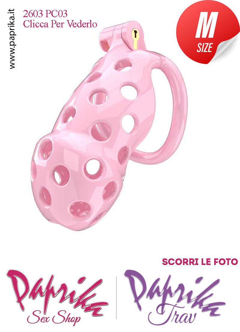 Cintura Di Castità Maschile Rosa Medium PC03 Chastity Cage Abs Traforato 5 Anelli
