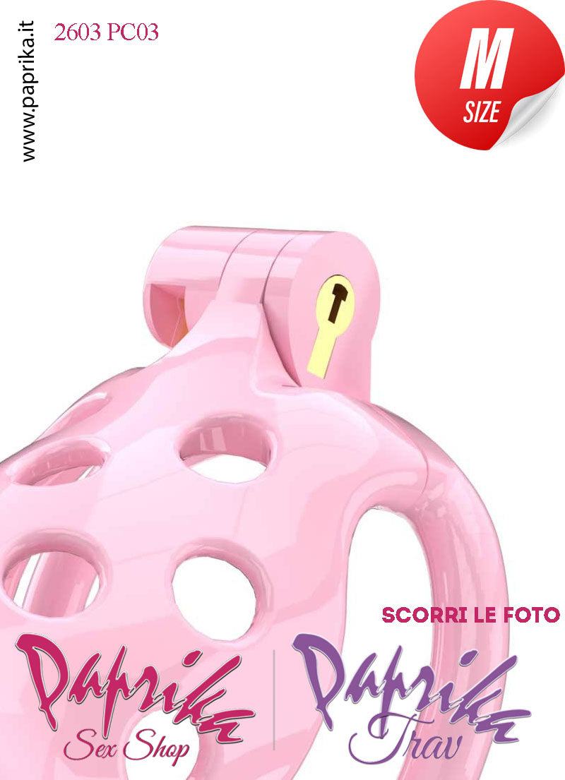 Cintura Di Castità Maschile Rosa Medium PC03 Chastity Cage Abs Traforato 5 Anelli