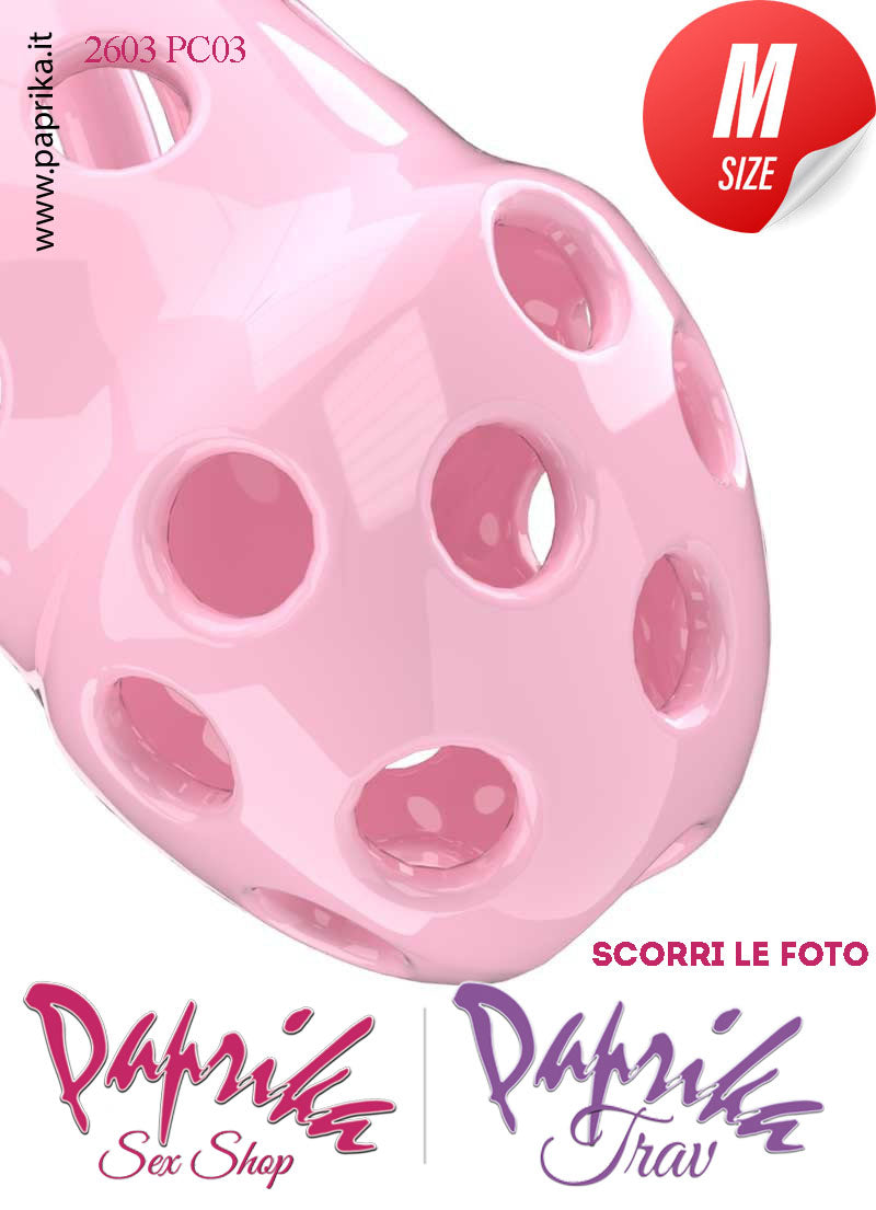 Cintura Di Castità Maschile Rosa Medium PC03 Chastity Cage Abs Traforato 5 Anelli
