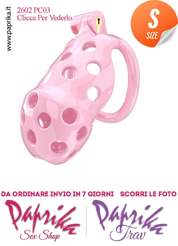Cintura Di Castità Maschile Rosa Small PC03 Chastity Cage Abs Traforato 5 Anelli