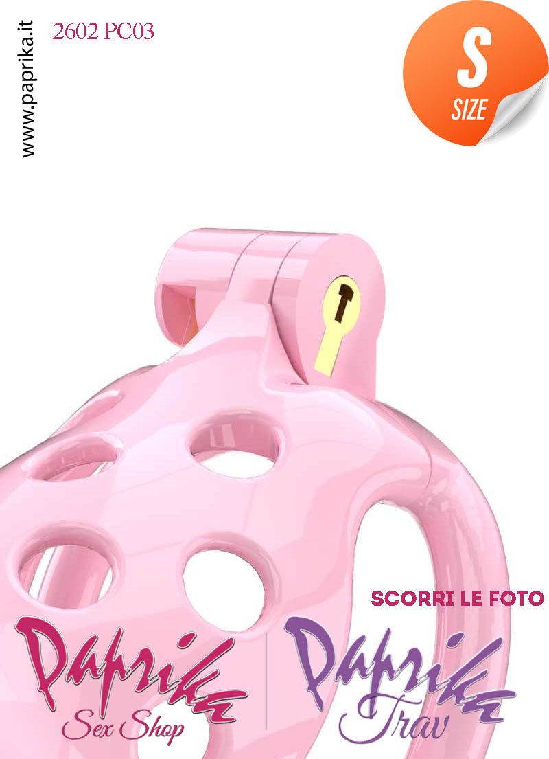 Cintura Di Castità Maschile Rosa Small PC03 Chastity Cage Abs Traforato 5 Anelli