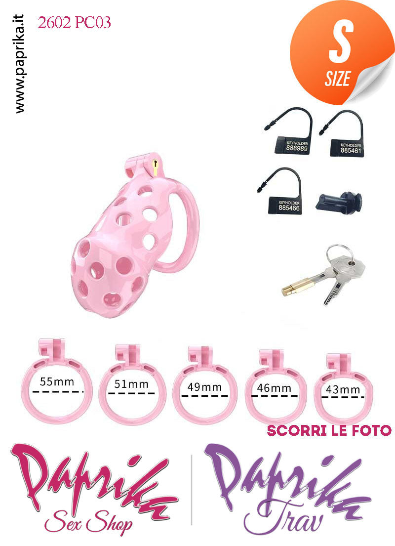 Cintura Di Castità Maschile Rosa Small PC03 Chastity Cage Abs Traforato 5 Anelli