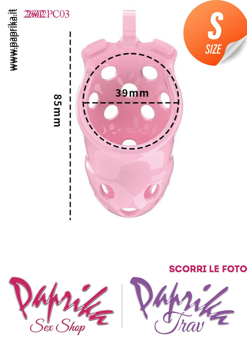 Cintura Di Castità Maschile Rosa Small PC03 Chastity Cage Abs Traforato 5 Anelli