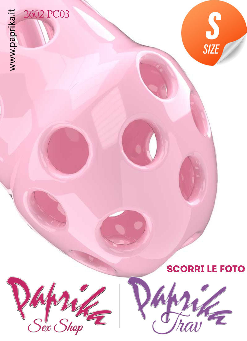 Cintura Di Castità Maschile Rosa Small PC03 Chastity Cage Abs Traforato 5 Anelli