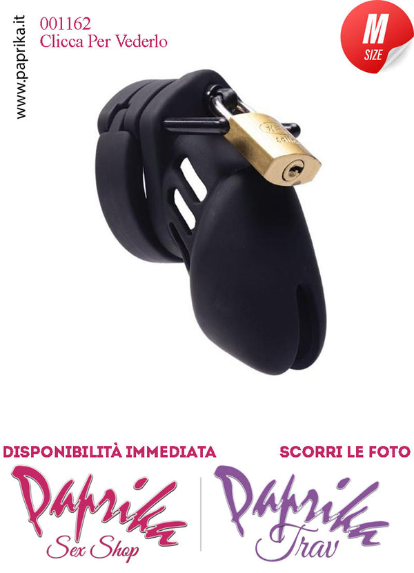 Cintura Di Castità Maschile Silicone Chastity Cage Nera Medium Lucchetto Metallo