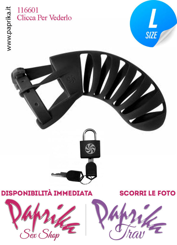 Cintura Di Castità Maschile Nera Large Chastity Cage Silicone Lunga
