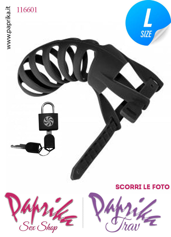 Cintura Di Castità Maschile Nera Large Chastity Cage Silicone Lunga