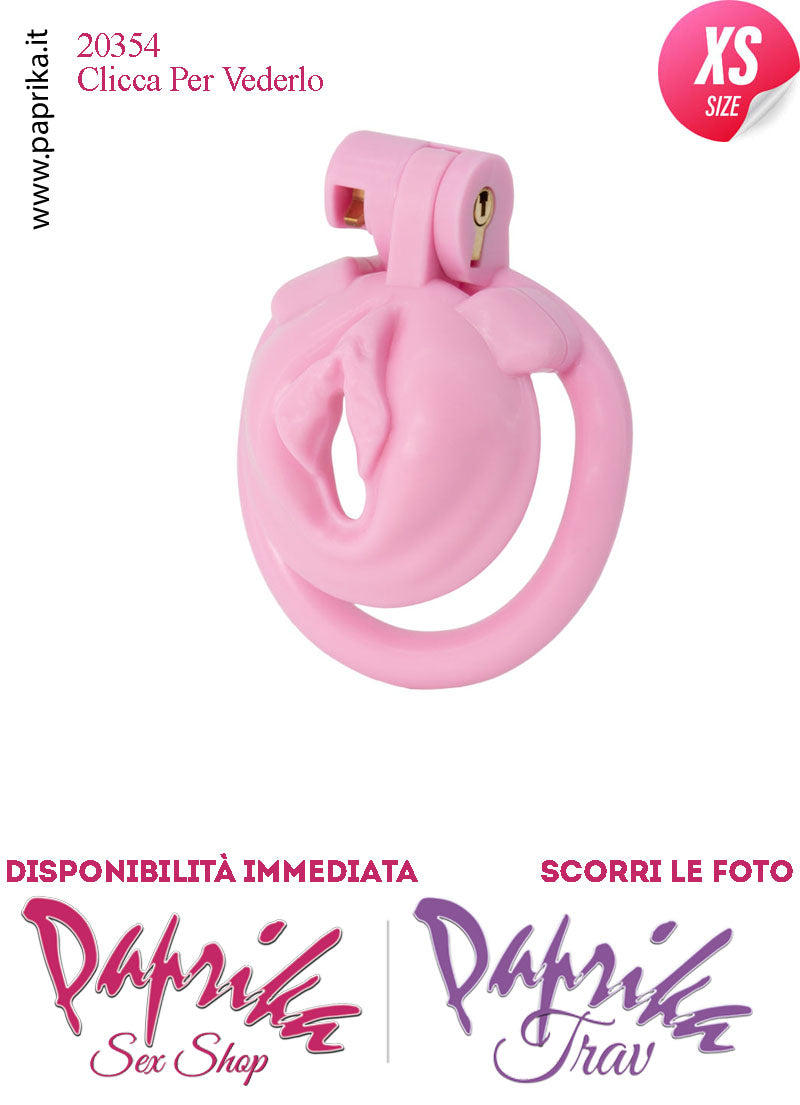 Cintura Di Castità Maschile Pussy Sissy ExtraSmall Rosa Chastity Cage Abs 4 Anelli