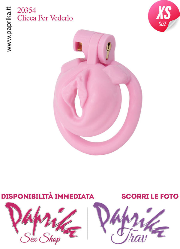 Cintura Di Castità Maschile Pussy Sissy ExtraSmall Rosa Chastity Cage Abs 4 Anelli