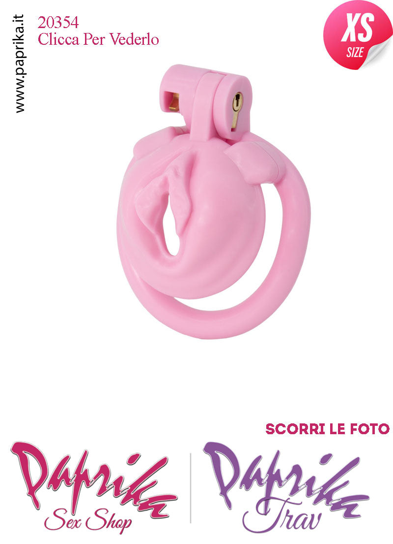 Cintura Di Castità Maschile Pussy Sissy ExtraSmall Rosa Chastity Cage Abs 4 Anelli